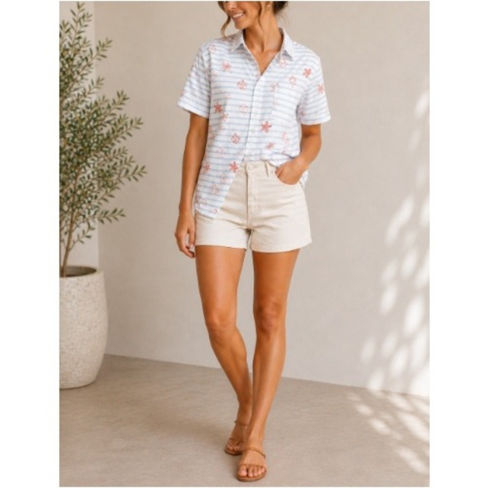 Anthropologie‎ Dora Horvath Women's Blue Striped Button Down Shirt Size S NWT